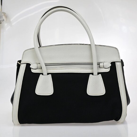 PRADA Logo Bicolor 2Way Shoulder Hand Bag Canvas Leather Black White GHW 76EF513 - Picture 3 of 16